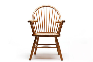 A pristine Windsor chair captured in high definition against a white backdrop, isolated on solid white background.