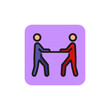 Line icon of two people at table. Face-to-face interrogation, interview, debate. Court concept. Can be used for topics like business, judicial system, communication