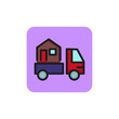 Line icon of truck carrying house. Moving home, relocation, courier. Delivery concept. Can be used for topics like transportation, dwelling, service