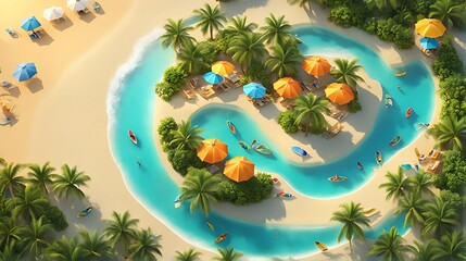  Beach travel summer holiday vacation concept background design with copy space, 3d rendering 