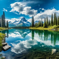 Wall Mural - Scenic view of a mountain lake in the Canadian Rockies