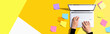 Laptop computer with many sticky notes - Flat lay