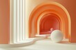 3D rendering of an arched hallway with a pink sphere