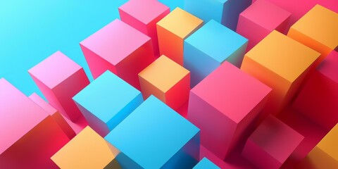 Canvas Print - Colorful 3D Cubes on Blue Background