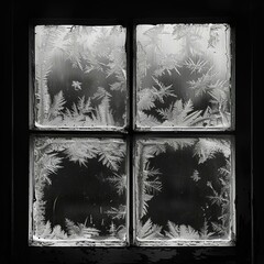 Canvas Print - Black and white photo of frost on a window