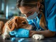 Close-up of a veterinarian comforting a dog