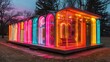 Conceptualize a neon exhibit of outdoor symbols, featuring shining garden