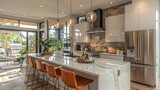 Fototapeta Koty - Design a modern kitchen with sleek stainless steel appliances, quartz countertops, and minimalist cabinetry for a clean and contemporary look.