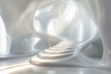 Wall Mural - Futuristic minimalist white interior with parametric staircase