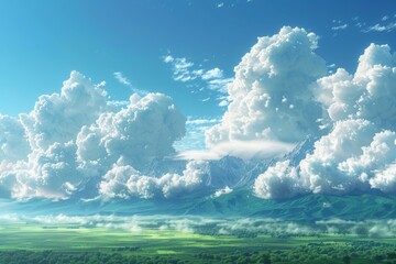 green mountains under a blue sky and white clouds