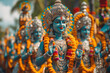 Colorful Hindu Deity Statues in Traditional Festival Setting