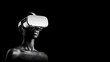 © Abas - Young black woman wearing virtual reality (VR) goggles. Light background. Space for copy.