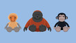 Doll Ape Primate Monkey Orangutan Chimpanzee Animal Cute Cartoon Vector Illustration