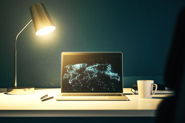 Wall Mural - modern computer display with abstract graphic world map, big data and networking concept. 3d renderi