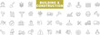 © Arafat - Building and Construction line icon vector illustration set. Simple line design icons set featuring tools, blueprint, safety helmet. Perfect for industry, architecture, engineering