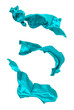Set of flying turquoise fabric on white background