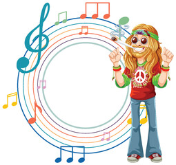 Wall Mural - Colorful illustration of a hippie with musical elements.