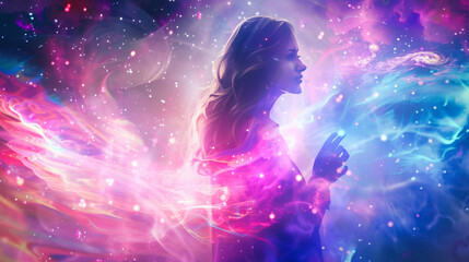 Wall Mural - A glowing female figure with an aura of energy around her