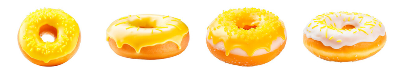 Collection of Lemon Donut isolated on transparent png background. Generative ai