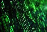 Fototapeta  - Randomized pattern of neon green security codes floating in a dark, digital environment