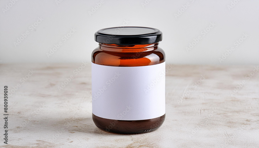 Amber Glass Jar with Blank Label on White Background for Packaging ...