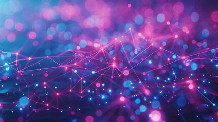 Cloud computing backdrop, network lines and nodes, digital hues in blue and purple shades create a tech-inspired design