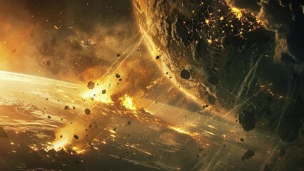 Wall Mural - national asteroid day concept. meteor falls in the space. astroid impact. a very realistic view of a