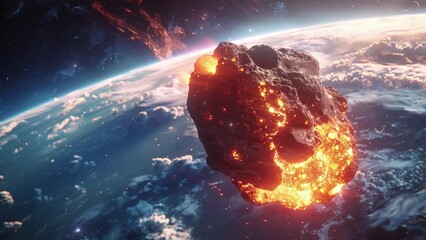 Wall Mural - national asteroid day concept. meteor falls in the space. a very realistic view of a meteor hitting 