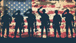 Soldiers silhouette saluting the USA flag for memorial day, generative Ai