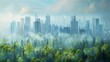 A digital illustration of a city skyline transitioning into a thriving forest emphasizing the importance of balancing urban development with nature preservation..