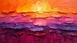 An abstract impasto painting capturing the essence of a sunset with heavy textured strokes of orange, pink, and purple. 