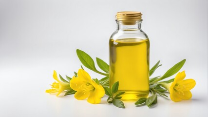 bottle of evening primrose oil on plain white background from Generative AI