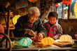 elderly person, senior citizen, children, crafting, lanterns, multigenerational, family activity, togetherness, bonding, tradition, DIY project, arts and crafts, creativity, learning, handmade
