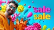 Vibrant Sale Promotion with Happy Customer 3D Art