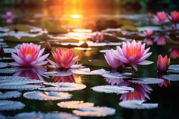 Poster - Serene Lotus Pond at Sunset