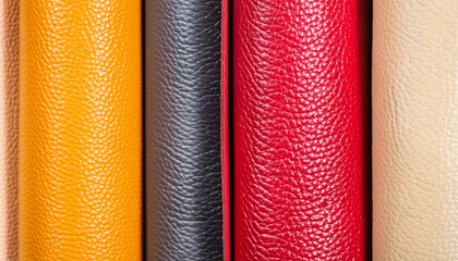 Wall Mural - Multicolored leather rolls with diverse textures in a dynamic composition