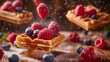 Waffles delicious with fruits floating breakfast