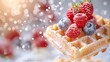 Waffles delicious with fruits floating breakfast