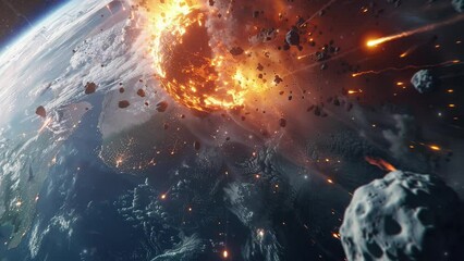 Wall Mural - national asteroid day concept. meteor falls in the space. a very realistic view of a meteor hitting 