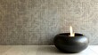 The minimalist fire orb stands tall its slim silhouette framed by a geometric patterned wallpaper. 2d flat cartoon.