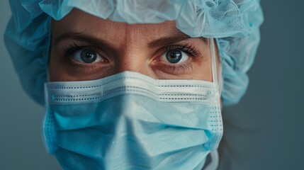 close up portrait of doctor - nurse - every day hero - wearing full medical protection with mask and cap - generative ai - imaginary person