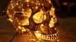 Golden Skull Illuminated by Glowing Neural Networks Representing Cognitive  Generative ai