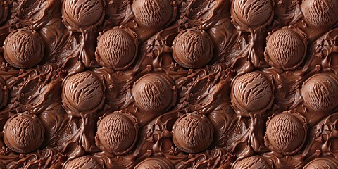 Wall Mural - Scoops of chocolate ice cream, summer concept seamless pattern