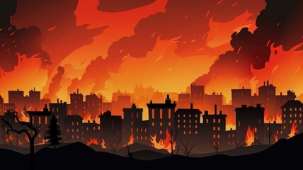 Wall Mural - Apocalyptic Urban Inferno: City Engulfed in Flames