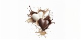 Fototapeta  - Heart made of milk and chocolate splash on a white background