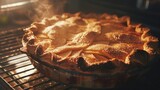 Fototapeta  - A close-up shot of a perfectly crusted apple pie fresh from the oven, exuding warmth and nostalgia associated with classic baking on World Baking Day.