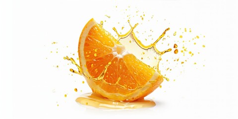 Wall Mural - orange slices and juice splashing Isolated on a white background.