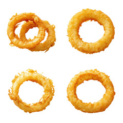 Wall Mural - 4 collection set of fried onion rings isolated on transparent or white background
