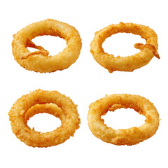 Wall Mural - 4 collection set of fried onion rings isolated on transparent or white background