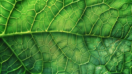 Detailed Macro Shot of Green Leaf Veins